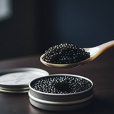 White Sturgeon Caviar tin, close-up